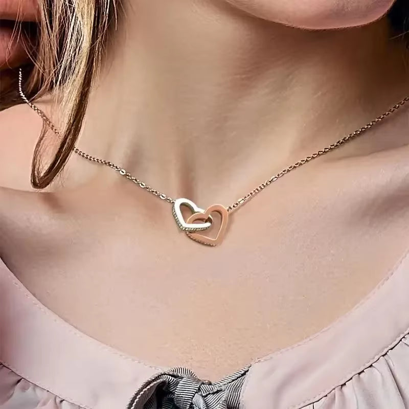 To My Daughter Christmas Gift New Girl Interlocking Hearts Women Stainless Steel Necklace 2024 New Jewelry Dropshipping